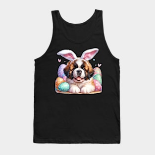 Puppy Saint Bernard Bunny Ears Easter Eggs Happy Easter Day Tank Top